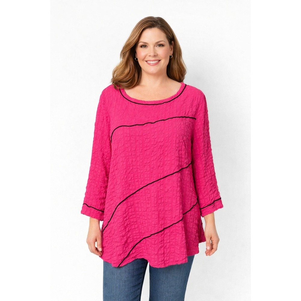 Ali Miles Tunic Top Women M Crinkle Gauze Artsy Boho Pink Lagenlook Funky
